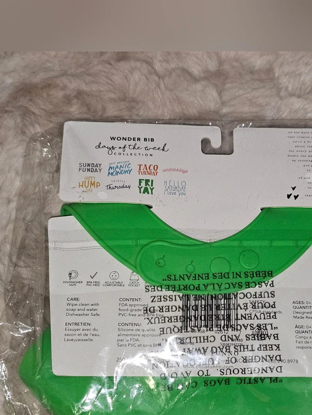 Bella Tunno Green 'Friyay' Silicone Bib, Freeze Pops, & Utensils Lot